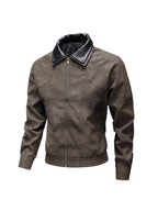 Men's Vintage-inspired Faux Leather Blouson Jacket with Contrast Collar Fashion Glam