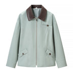 Ladies short jacket in oversized leather look with contrasting shirt collar Fashion Glam