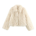 Women short cut shaggy faux fur jacket with voluminous shawl collar Fashion Glam