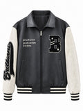 Men's Retro Style Letterman Jacket with Faux Leather Body and Suede Sleeves Fashion Glam