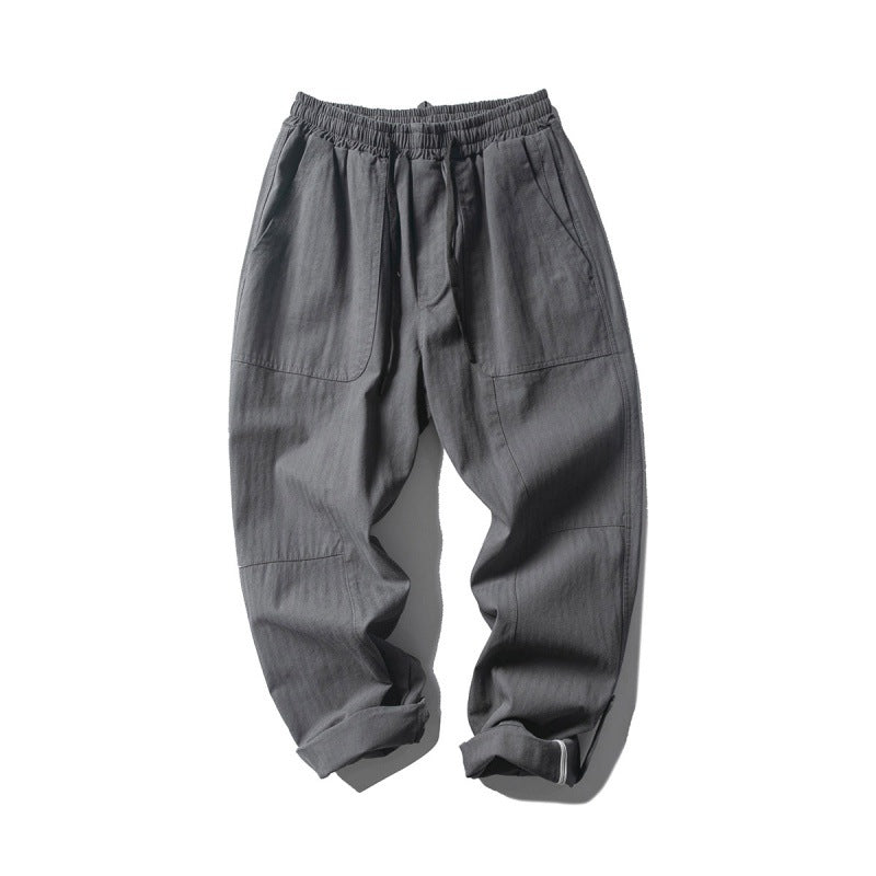 Men's Loose Baggy Cargo Pants with Elastic Waistband Drawstring and Knee Paneling Fashion Glam