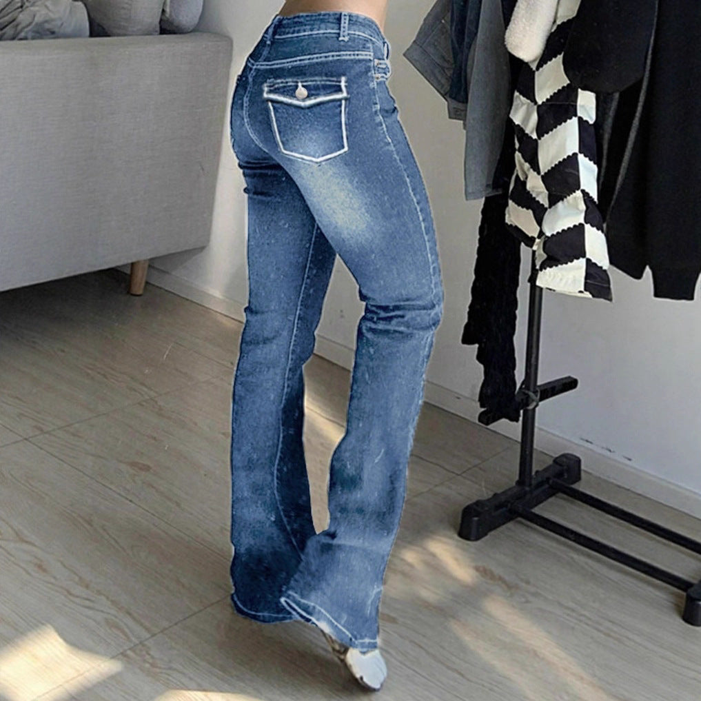 Women's high-waisted flared denim pants with sculpting fit and extended leg Fashion Glam
