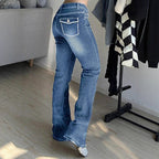 Women's high-waisted flared denim pants with sculpting fit and extended leg Fashion Glam