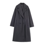 Women's Double-Breasted Oversized Coat with Notched Lapels and In-seam Pockets Fashion Glam