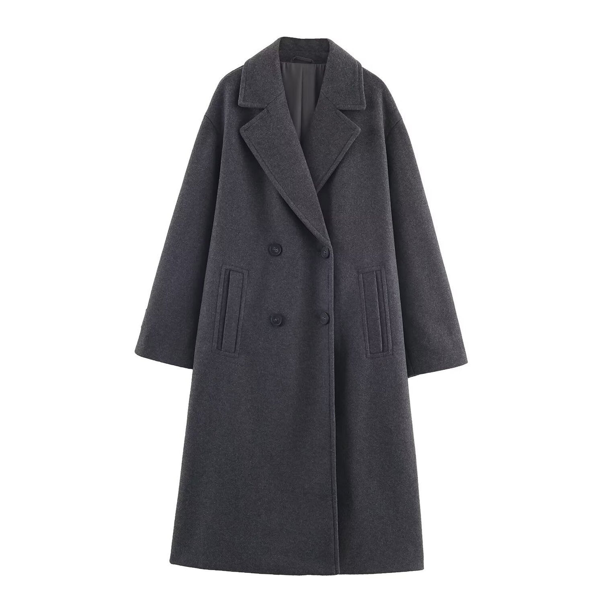 Women's Double-Breasted Oversized Coat with Notched Lapels and In-seam Pockets Fashion Glam