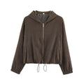 Women's short jacket in velour look with hood, full-length zipper and drawstring hem Fashion Glam