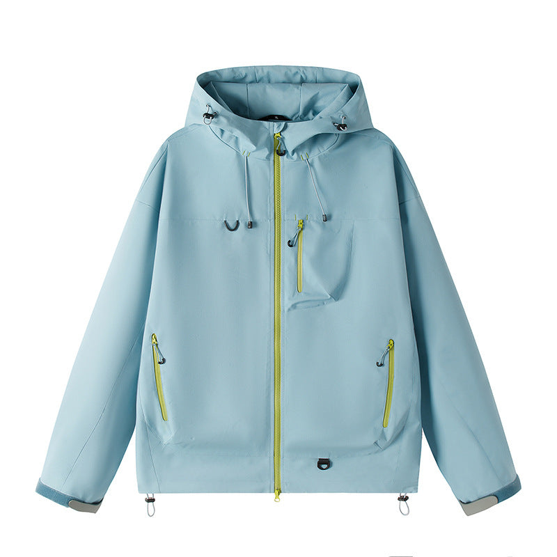 Men's Lightweight Tech Softshell Jacket with Hood, Adjustable Hem and Contrast Zippers Fashion Glam