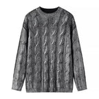 Women Oversized Cable Knit Sweater with Round Neck and Ribbed Cuffs Fashion Glam