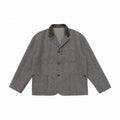 Men's wool blend worker blazer with contrasting leather collar and patch pockets Fashion Glam