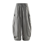 Unisex Wide Cropped Cargo Pants with Elastic Waistband, Drawstring and Overlay Pockets Fashion Glam