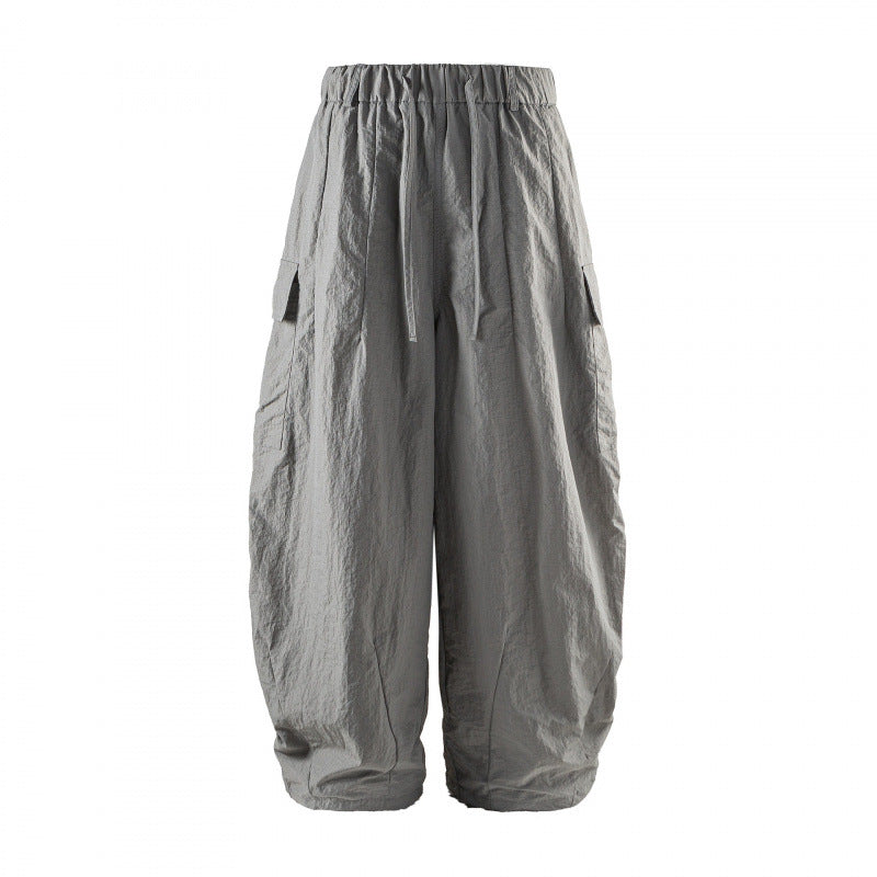 Unisex Wide Cropped Cargo Pants with Elastic Waistband, Drawstring and Overlay Pockets Fashion Glam