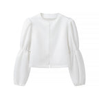 Ladies Glossy Satin Blouse with Voluminous Puff Sleeves Fashion Glam