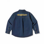 Unisex Boxy Denim Shirt Jacket with Decorative Destroy Applications and Oversized Silhouette Fashion Glam