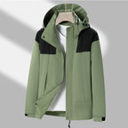Men's lightweight water-repellent hooded transitional jacket with contrast shoulder panels and drawstring hem Fashion Glam