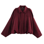 Ladies short jacket in oversized bomber style made of suede imitation with balloon hem and epaulettes Fashion Glam