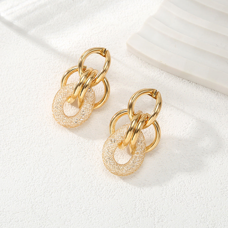 Ladies Hanging Earrings with Innovative, Gold-colored Design Fashion Glam