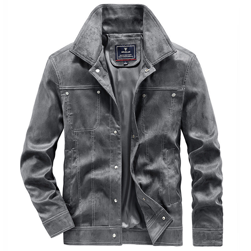 Men's suede trucker jacket with snap buttons and contrast stitching Fashion Glam