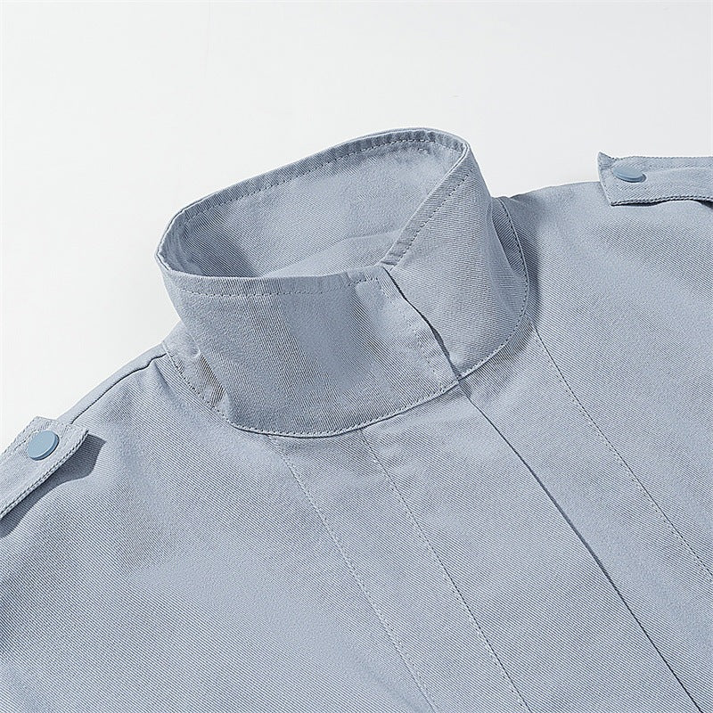 Women’s field jacket in utility style with drawstring waist, flap pockets, and stand-up collar Fashion Glam