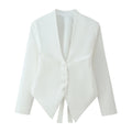 Women Asymmetrical Blazer Jacket with Deep V-Neck and Pointed Hem Fashion Glam