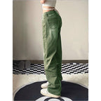 Ladies high-waisted wide denim jeans with straight leg and vintage wash Fashion Glam