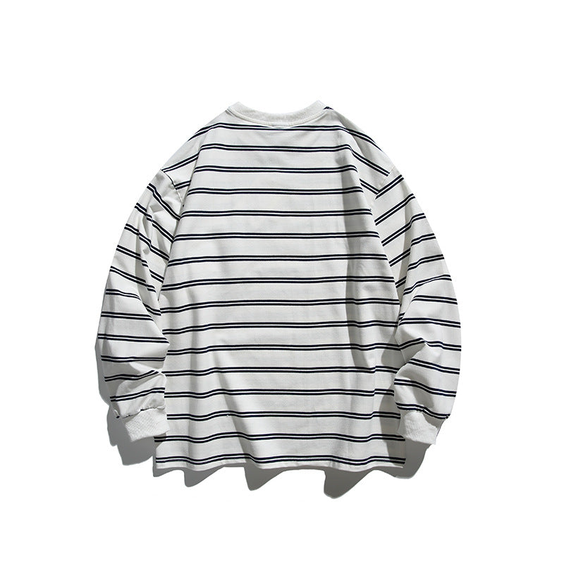 Unisex Oversize Long Sleeve with maritime stripe pattern and functional zippered chest pocket Fashion Glam