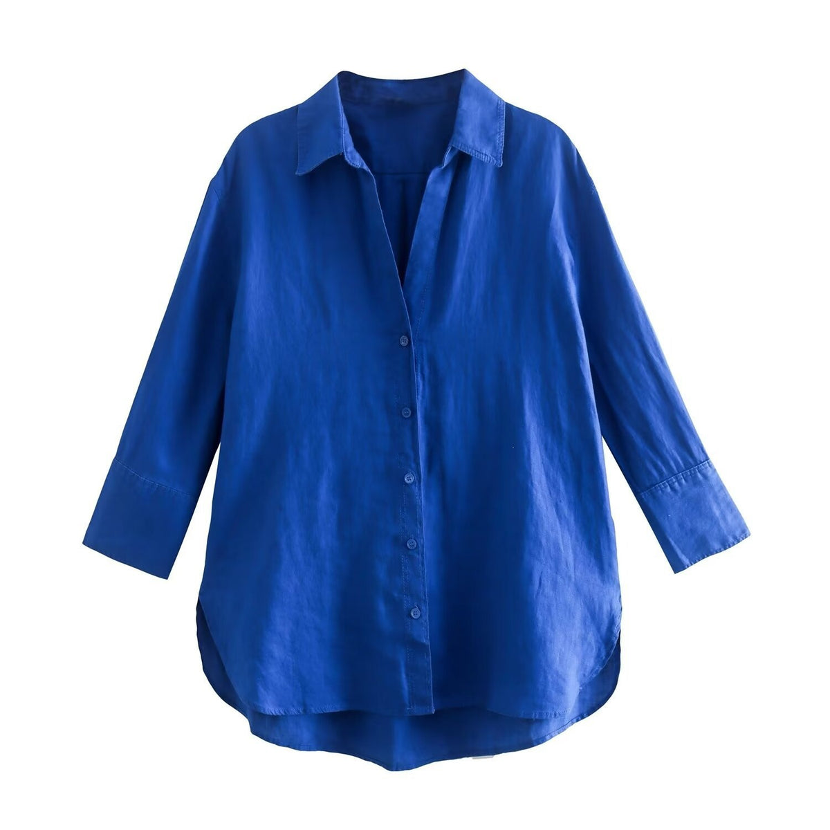 Women's Lightweight Oversized Shirt with High Back Hem, Linen Look and Concealed Button Placket Fashion Glam