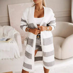 Women's casual knitted coat with large stripes Fashion Glam