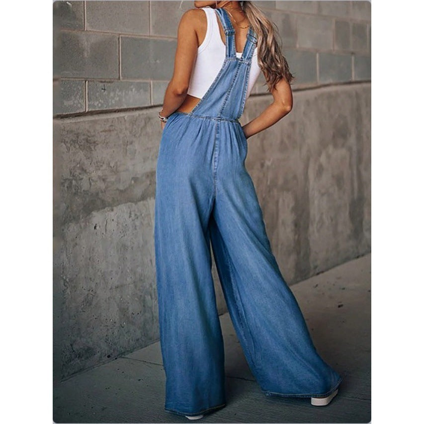 Ladies Wide Denim Overall in Palazzo Style Fashion Glam