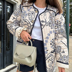 Women's Quilted Boxy Quilted Jacket with Paisley Print and Contrasting Piping Fashion Glam