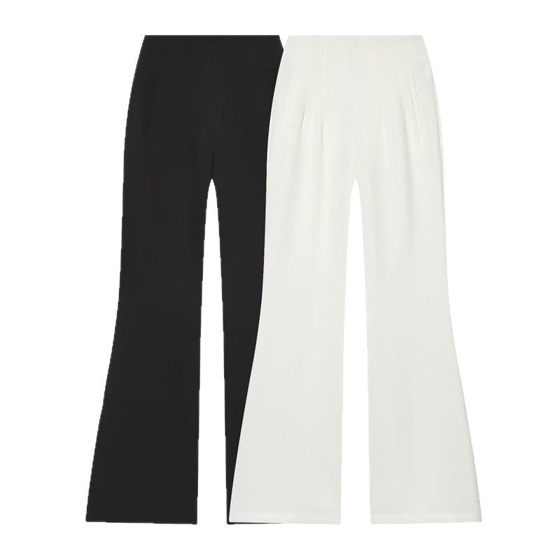 Women's High-Waisted Wide Fabric Pants with Straight Leg and Hidden Waistband Fashion Glam