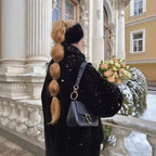 Women's short coat made of vegan high-pile with voluminous shawl collar and boxy silhouette Fashion Glam