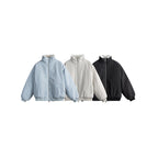 Women's Short Boxy Quilted Jacket with High Shawl Collar, Teddy Collar and Elastic Ribbed Cuffs Fashion Glam