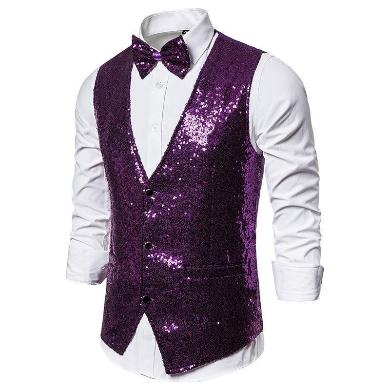Men's Glittering Festive Vest with Matching Bow Tie Fashion Glam