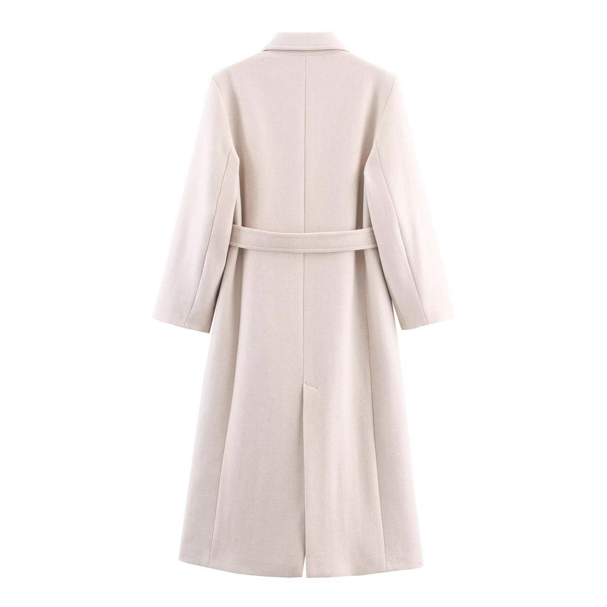 Women Long Tailored Wool Blend Coat with Tie Belt and Lapel Collar Fashion Glam