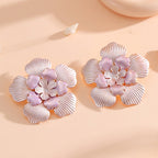 Ladies' flower earrings with intricate design and glossy accents Fashion Glam