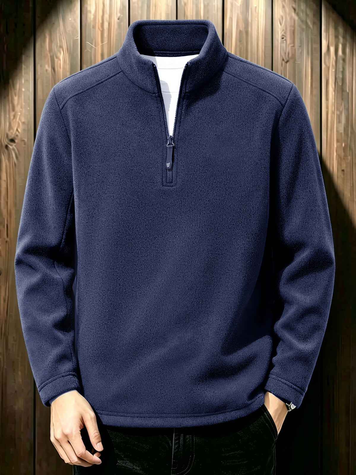 Men's Thermal Knit Fleece Pullover with Half Zip and Stand-up Collar Fashion Glam