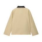 Women's Oversized Jacket with Zipper and Contrasting Faux Leather Collar Fashion Glam