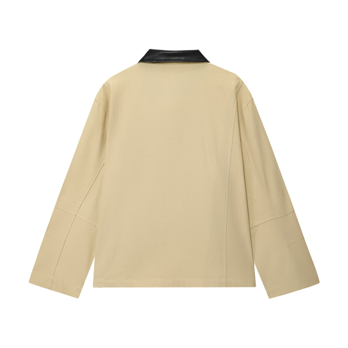 Women's Oversized Jacket with Zipper and Contrasting Faux Leather Collar Fashion Glam