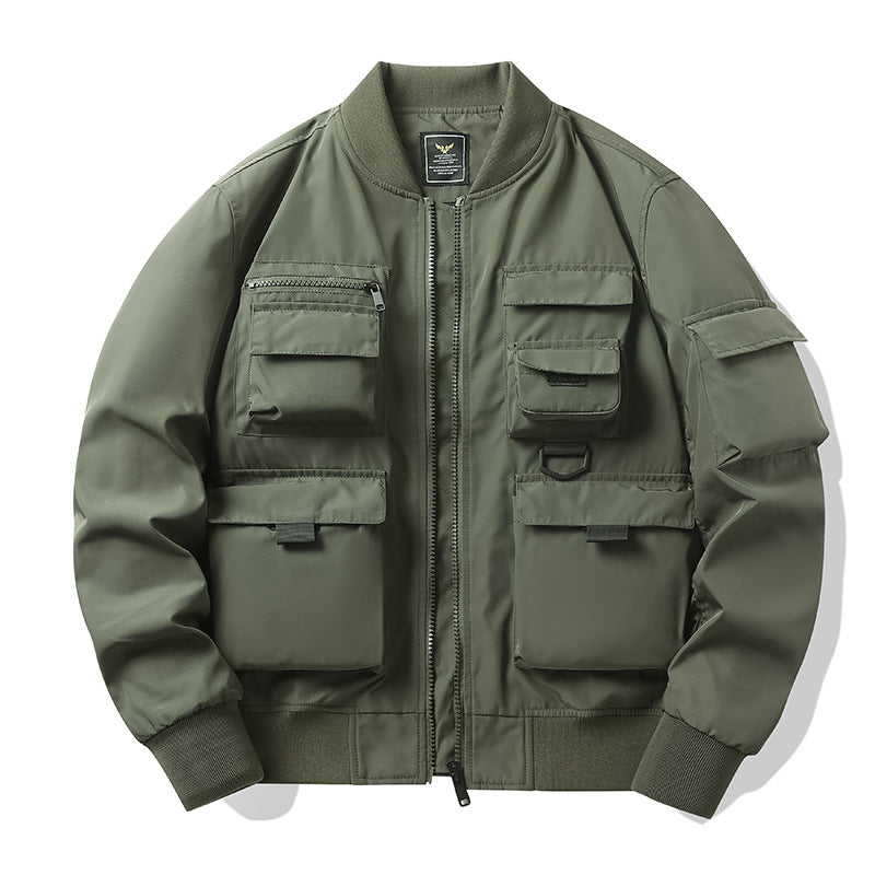 Men's Multi-Pocket Tactical Bomber with Modular Exterior Pockets and D-Ring Details Fashion Glam