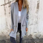 Women’s Hooded Long Cardigan with Full Zip and Decorative Pockets Fashion Glam