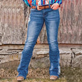 Ladies bootcut jeans in western style with decorative embroidery and used effect Fashion Glam