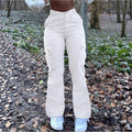 Women’s high-waisted cargo jeans with flared hem and functional flap pockets Fashion Glam