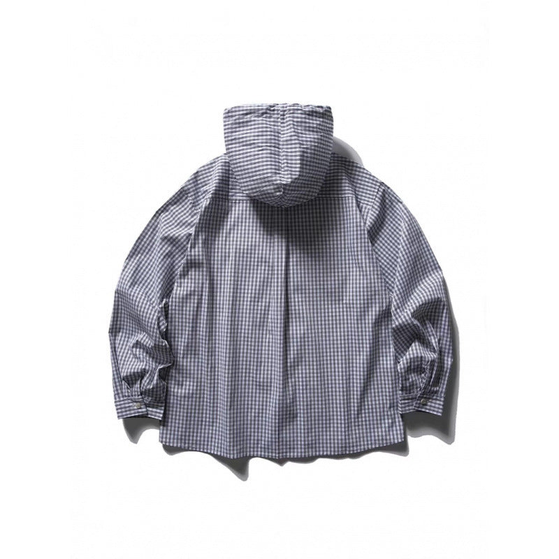 Unisex Loose-fitting hooded overshirt made of cotton blend with check pattern and breast pockets Fashion Glam