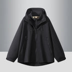 Men's Two-Tone Softshell Hybrid Jacket with Hood, Extended Back and Water-Resistant Zippers Fashion Glam