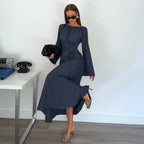 Ladies Max Dress with gathered waist lacing and bell sleeves Fashion Glam