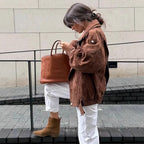 Women’s Oversized Faux Suede Aviator Jacket with Waist Belt, Epaulettes, and Stand-Up Collar Fashion Glam