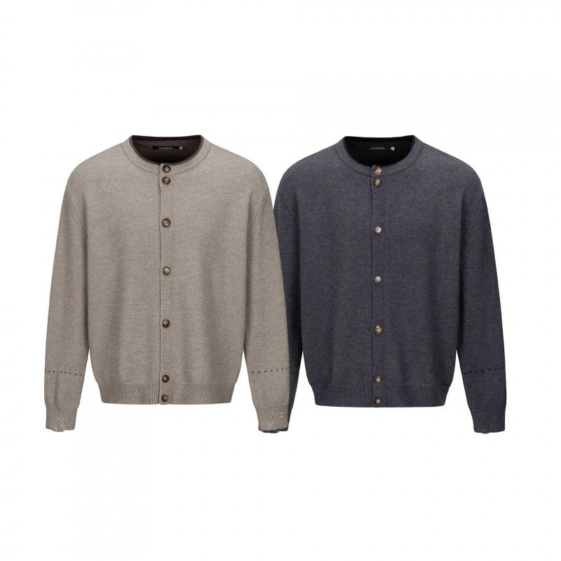Unisex Boxy Knit Cardigan with Round Neck, Continuous Button Placket and Ribbed Finishes Fashion Glam