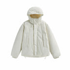 Unisex Short Padded Hooded Transition Jacket in Boxy Cut with High Stand Collar Fashion Glam