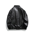 Men's Boxy Faux Leather Blouson Jacket with Stand Collar Snap Placket and Elastic Hem Fashion Glam