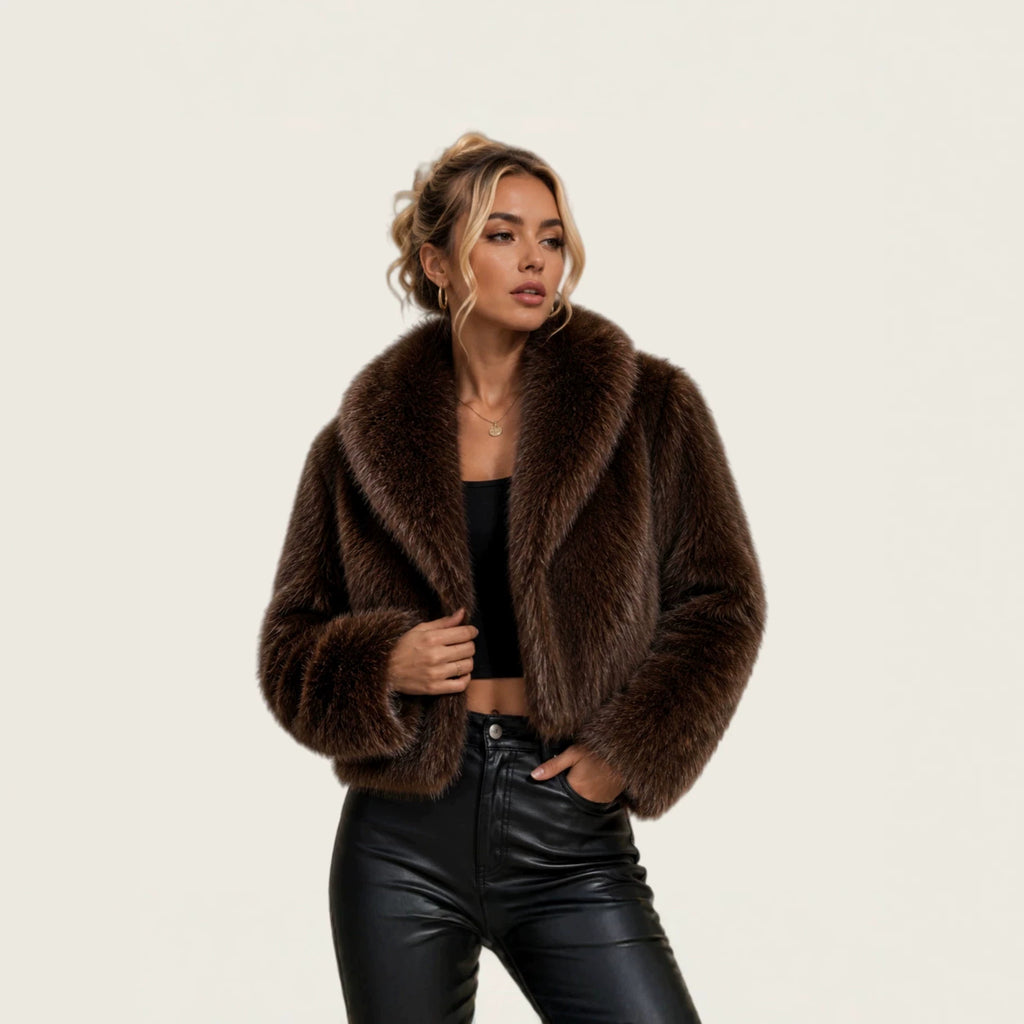 Ladies short cut luxury faux fur bolero with voluminous shawl collar Fashion Glam